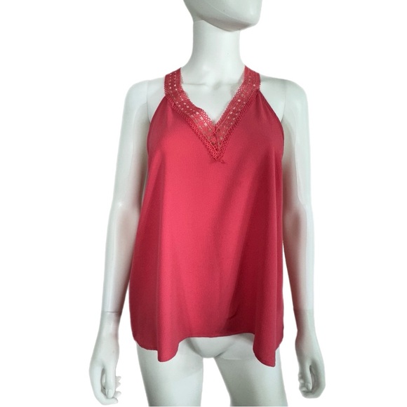 Wishful Park Salmon Color Strappy Lace Racer Back Top - Picture 1 of 7